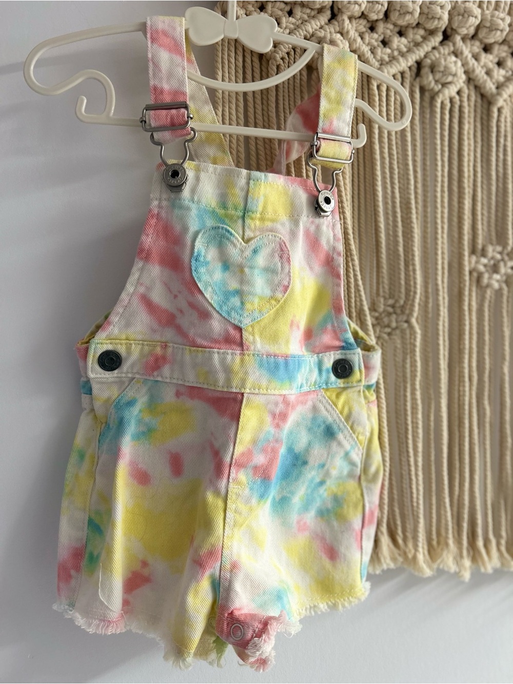 George Pastel Tie-Dye Short Overalls with Heart Pocket
